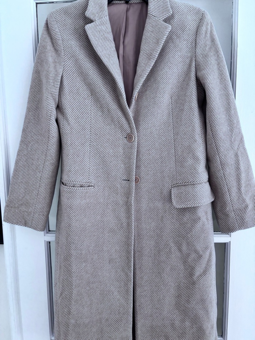 Theory Beige Taupe Long Tailored Coat